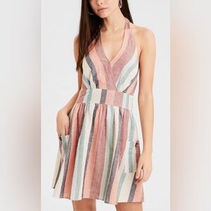 American Eagle Outfitters Striped Halter Mini Dress - Pink, Blue, Cream